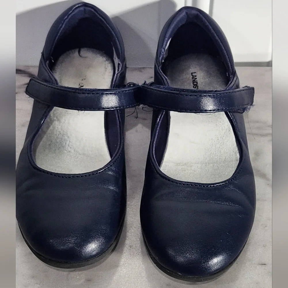 Lands' End blue Mary Janes hook and loop strap school dress shoes girl's size 1